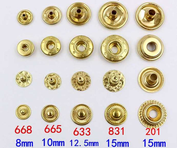 Solid Brass Round S Spring Snap Button 8 10 12 15 mm Rivet Segma Press Stud Popper Tich Fastener Closure Leathercraft Bag Clothes Diary