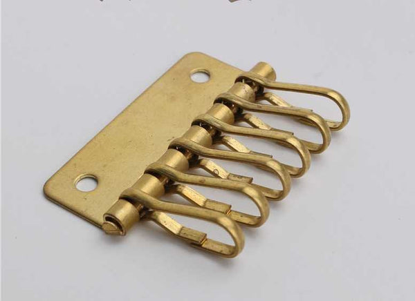 6 Hooks Solid Brass Key Holder Plate 2 inch Pouch Spring Snap Purse Handbag Wallet Keyring DIY Hardware Accessories Leathercraft Wholesale