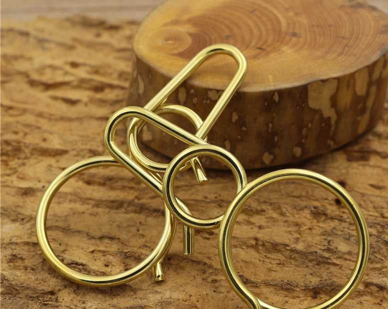 Solid Brass Key Holder Double Loop Clip Keychain Keyring Fob 2 3 inch 8 Eight Gourd Calabash Shape DIY Hardware Leathercraft Wholesale