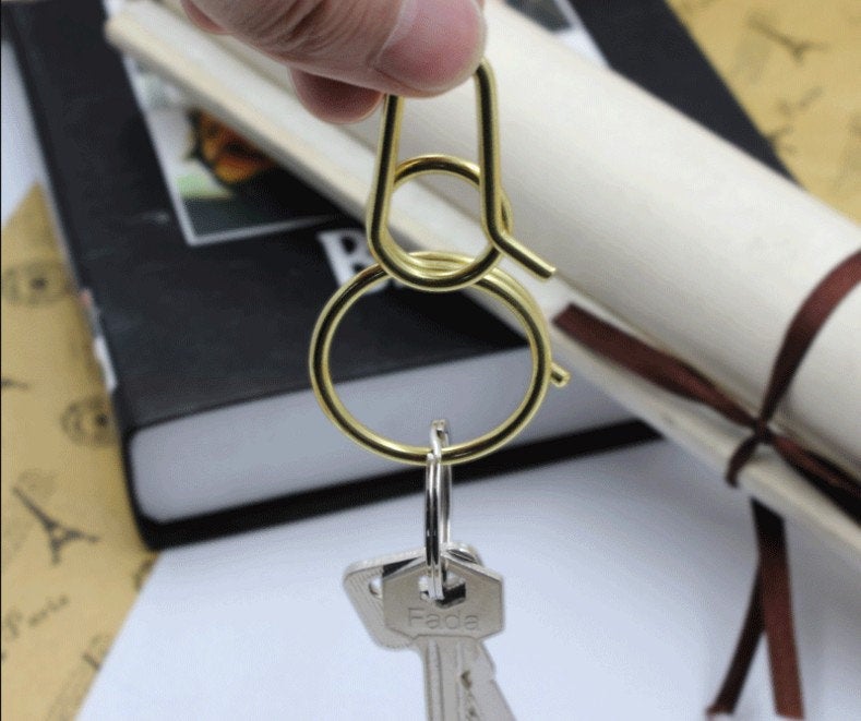 Solid Brass Key Holder Double Loop Clip Keychain Keyring Fob 2 3 inch 8 Eight Gourd Calabash Shape DIY Hardware Leathercraft Wholesale