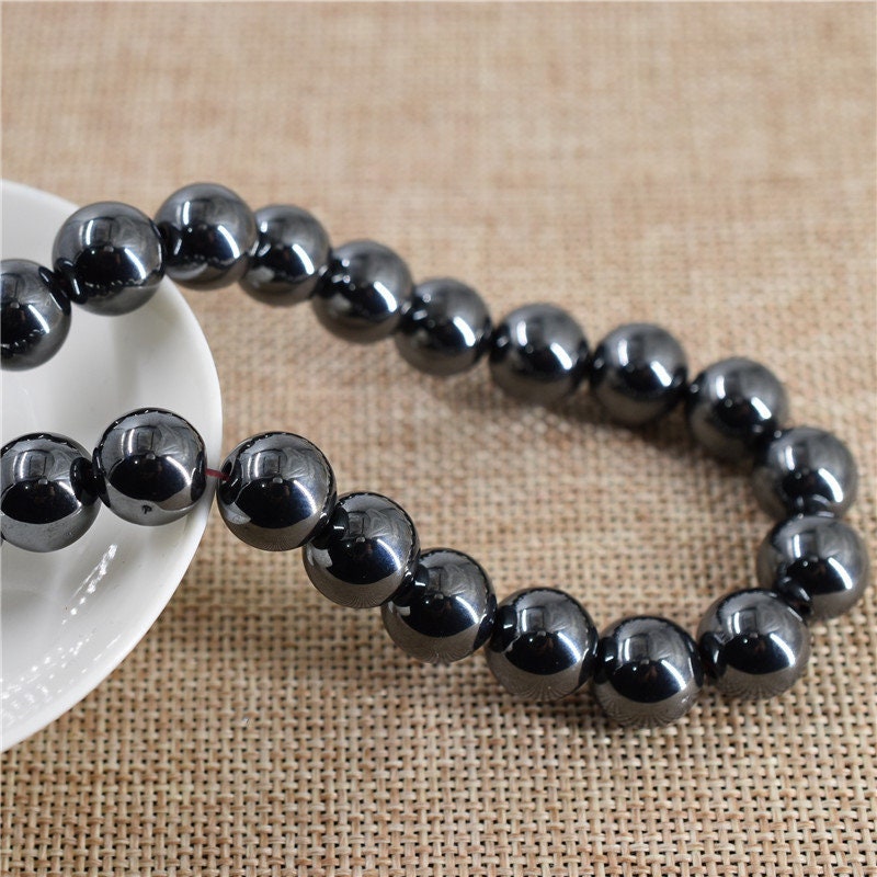 Black Magnetic Hematite Bead Center Drilled Round 2 3 4 6 8 10 12 14 16mm Loose Stone Smooth Ball Two Hole Jewellery Making Bracelet Therapy