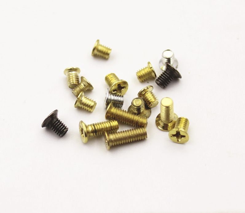 Flat Round Head Bugle Tapping Screw Mini Tiny Machine Screw Belt Tip Buckle Replacement Cross X Phillips Drive Gold Hinge Wood Leathercraft