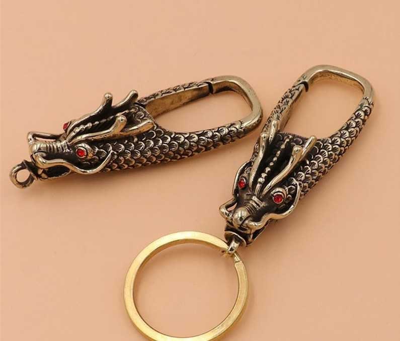 Solid Brass Antique Dragon Lanyard Clip Snap Hook 66mm 2 5/8 inch Carabiner Key Chain Ring Fob Purse Wallet Belt Hardware Leathercraft Bulk