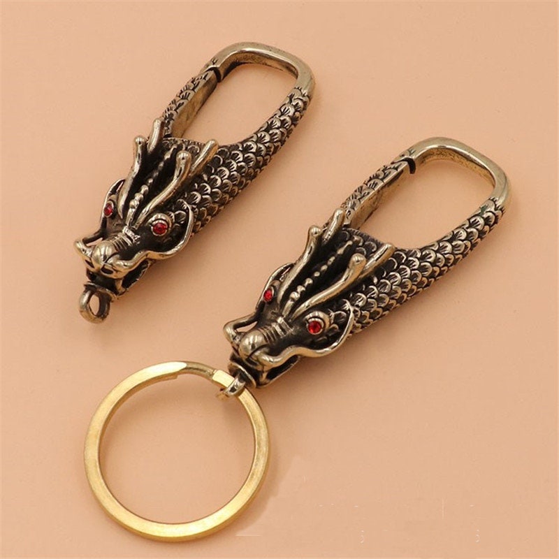 Solid Brass Antique Dragon Lanyard Clip Snap Hook 66mm 2 5/8 inch Carabiner Key Chain Ring Fob Purse Wallet Belt Hardware Leathercraft Bulk