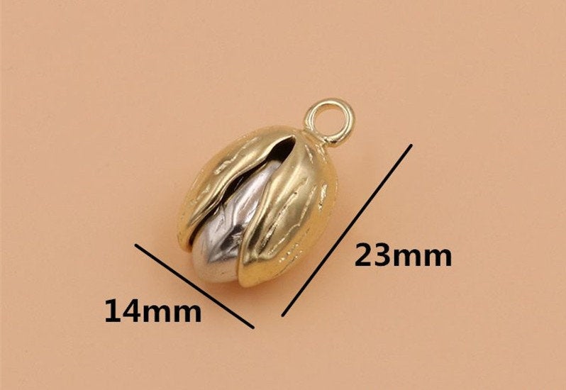 Solid Brass Pistachio Bean Pod Charm 14x23mm 9/19x1 inch Pendant Keychain Copper Heavy Duty DIY Hardware Accessories Leathercraft Wholesale