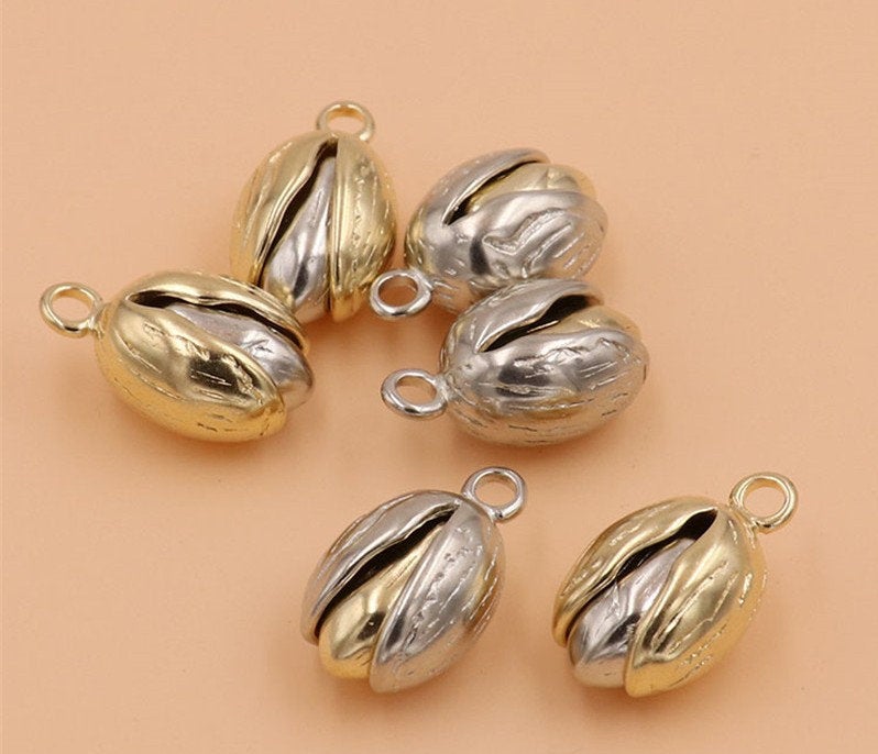 Solid Brass Pistachio Bean Pod Charm 14x23mm 9/19x1 inch Pendant Keychain Copper Heavy Duty DIY Hardware Accessories Leathercraft Wholesale