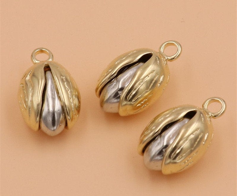 Solid Brass Pistachio Bean Pod Charm 14x23mm 9/19x1 inch Pendant Keychain Copper Heavy Duty DIY Hardware Accessories Leathercraft Wholesale