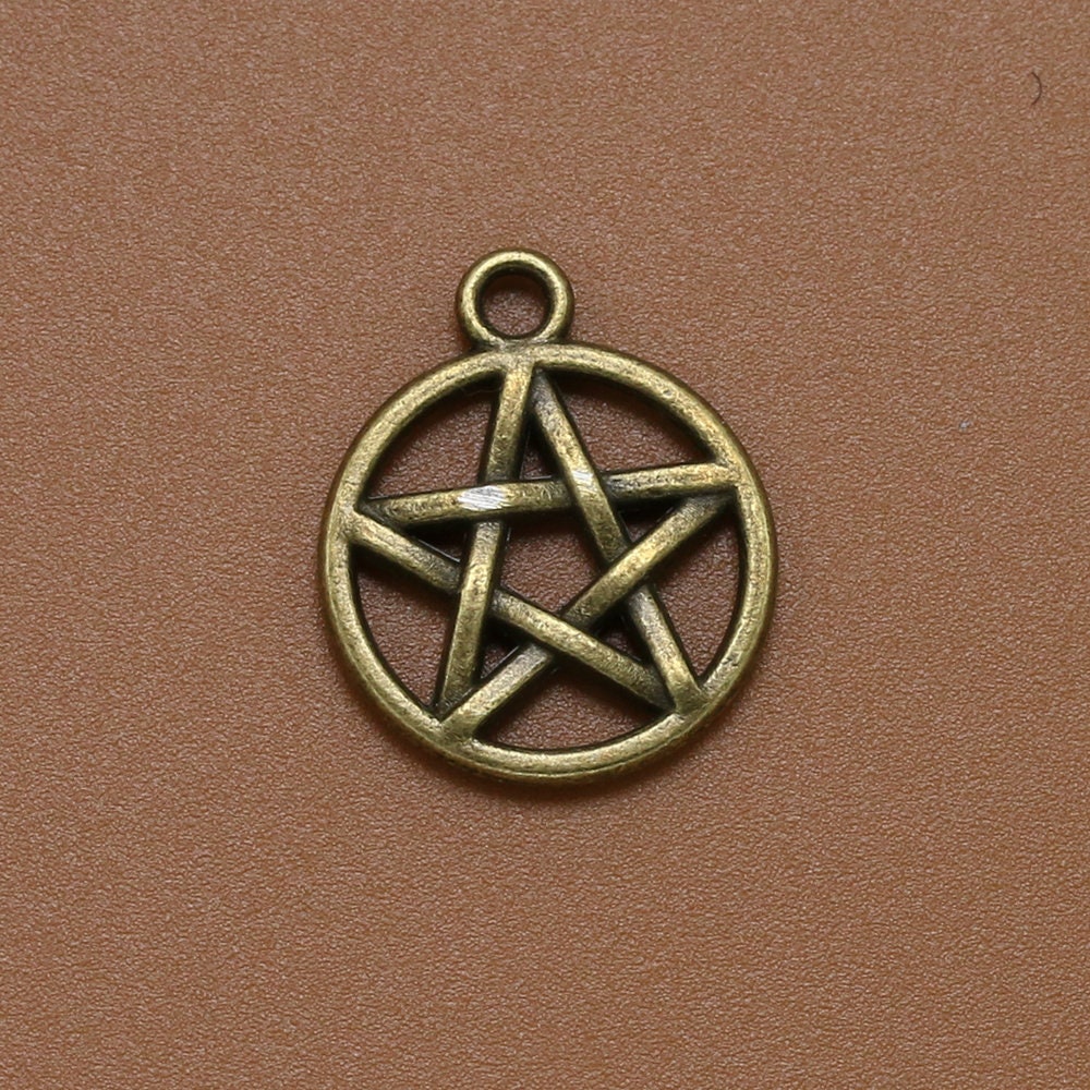 Pentagram Star Round Charm Pendant Cutout Metal Alloy Jewelry Making Bracelet Necklace Earrings Bulk Lot Wicca Satan Pentacle Pentagon