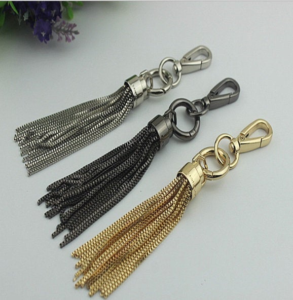 Metal Tassel Keychain 150mm 5-15/16" Alloy Metal Spring Trigger Lobster Clasp Clip Purse Bag Handbag Strap Jewelry Key Ring DIY Wholesale