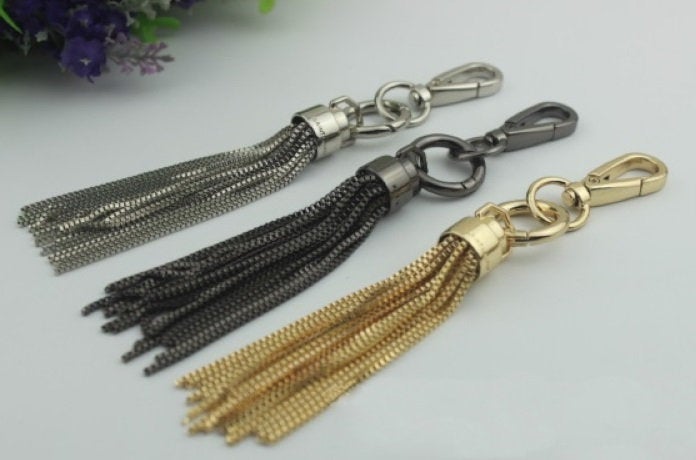 Metal Tassel Keychain 150mm 5-15/16" Alloy Metal Spring Trigger Lobster Clasp Clip Purse Bag Handbag Strap Jewelry Key Ring DIY Wholesale