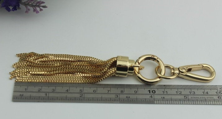 Metal Tassel Keychain 150mm 5-15/16" Alloy Metal Spring Trigger Lobster Clasp Clip Purse Bag Handbag Strap Jewelry Key Ring DIY Wholesale