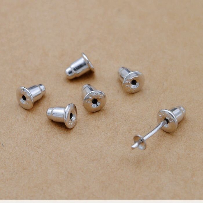 925 Sterling Silver Bullet Earring Backs Barrel Stud Earnut Stopper Safety Clutch Ear Nut Bell Parts Solid Bulk Wholesale Lot 5.5x4.5 6x6 mm