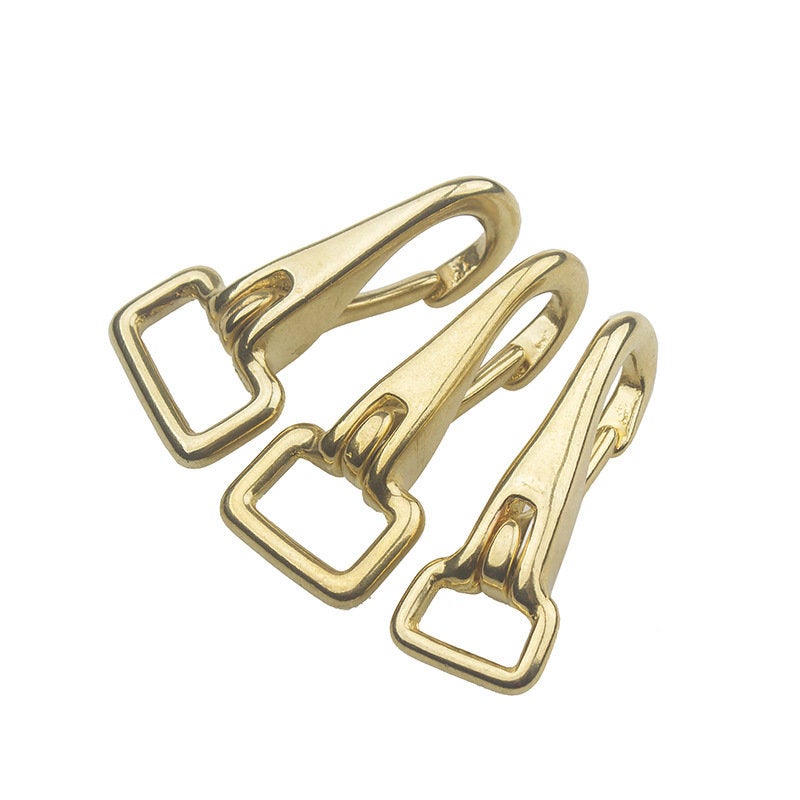 Solid Brass Fixed Loop Halter Snap Saddle Hook Fix Buckle Horse Headstall Reins Push Gate Clasp Key Fob Clip Webbing Strap Purse Repair DIY