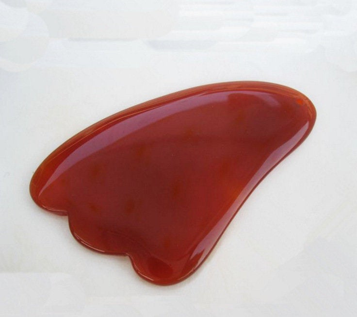 Natural Red Agate Carnelian Gua Sha Board 4-3/8 inch Guasha Face Body Tool Chalcedony