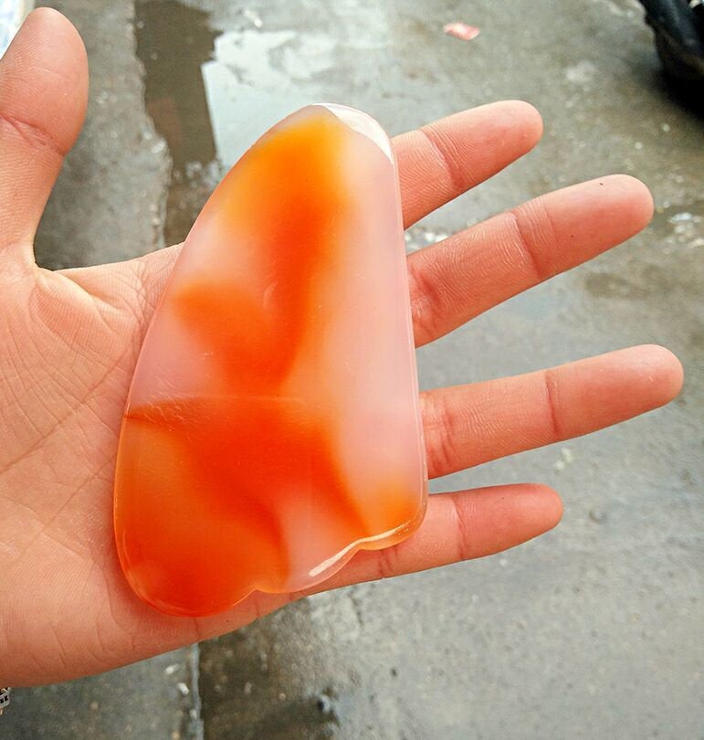 Natural Red Agate Carnelian Gua Sha Board 4-3/8 inch Guasha Face Body Tool Chalcedony