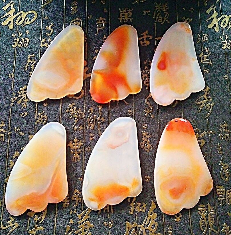 Natural Red Agate Carnelian Gua Sha Board 4-3/8 inch Guasha Face Body Tool Chalcedony