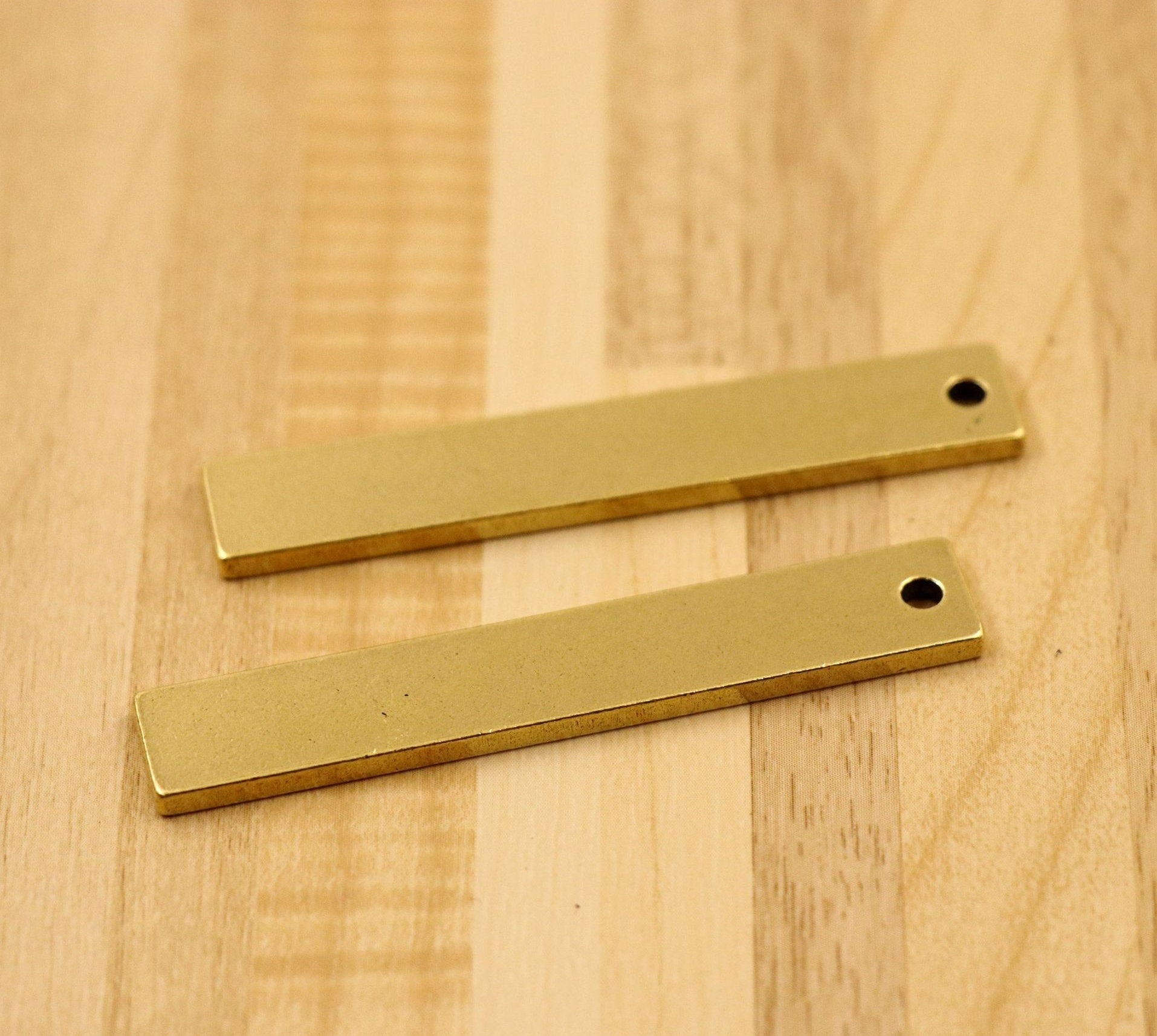 Solid Brass Bar Bead Plate Flat Rectangle Front Drilled Hole 60mm 2-3/8 inch Charm Pendant Blank Earrings Leathercraft Wholesale Bulk Lot