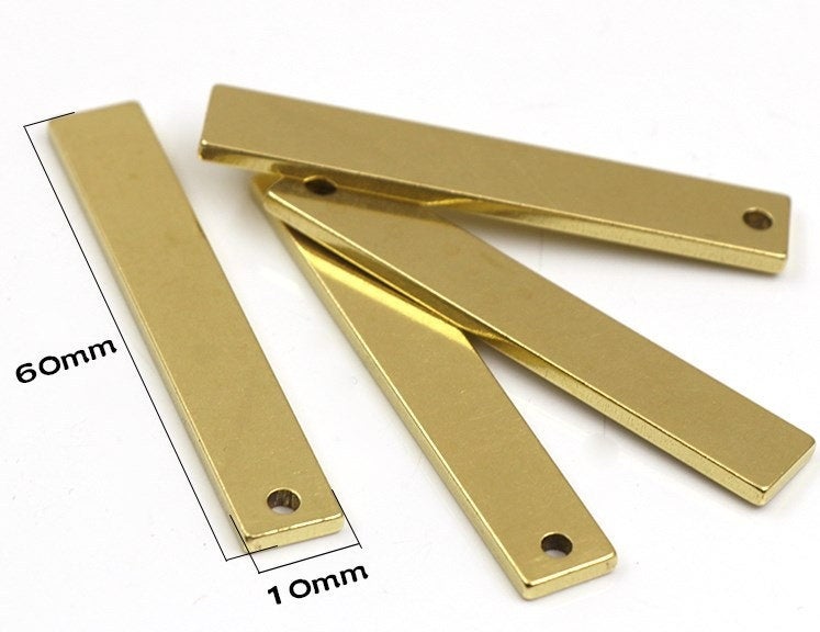 Solid Brass Bar Bead Plate Flat Rectangle Front Drilled Hole 60mm 2-3/8 inch Charm Pendant Blank Earrings Leathercraft Wholesale Bulk Lot