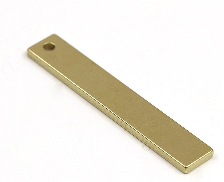 Solid Brass Bar Bead Plate Flat Rectangle Front Drilled Hole 60mm 2-3/8 inch Charm Pendant Blank Earrings Leathercraft Wholesale Bulk Lot