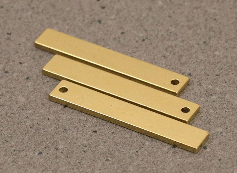 Solid Brass Bar Bead Plate Flat Rectangle Front Drilled Hole 60mm 2-3/8 inch Charm Pendant Blank Earrings Leathercraft Wholesale Bulk Lot