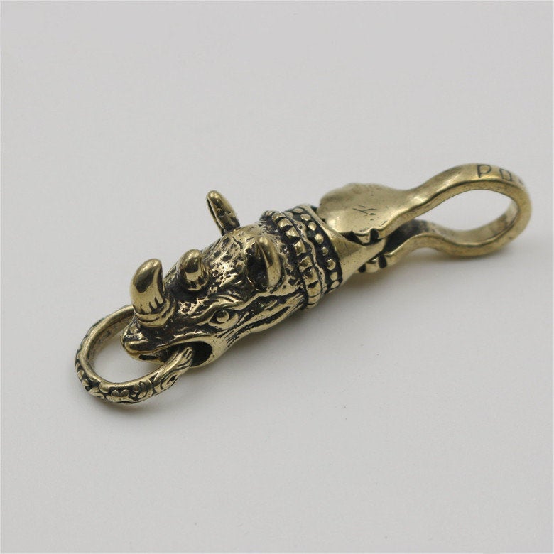 Solid Brass Rhinoceros Rhino Keychain Keyring 2 3/8 inch Coil Fob Decor Connector Holder DIY Copper Hardware Accessories Leathercraft Bulk