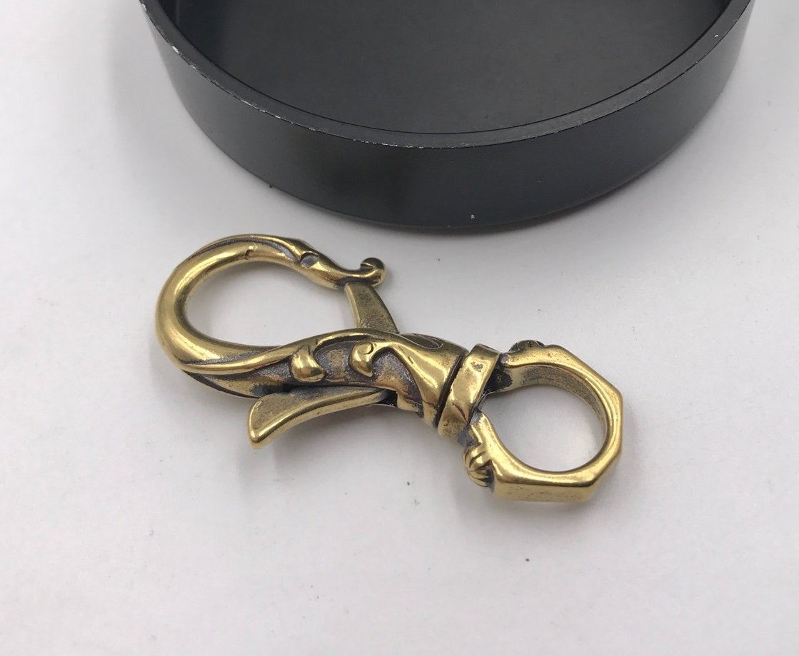 Solid Brass Swivel Eye Bolt Snap 2 1/4" Hook Fob Clip Dog Gear Spring Strap Belt Buckle Leash Lanyard Key Chain Purse Bag Tote Leathercraft