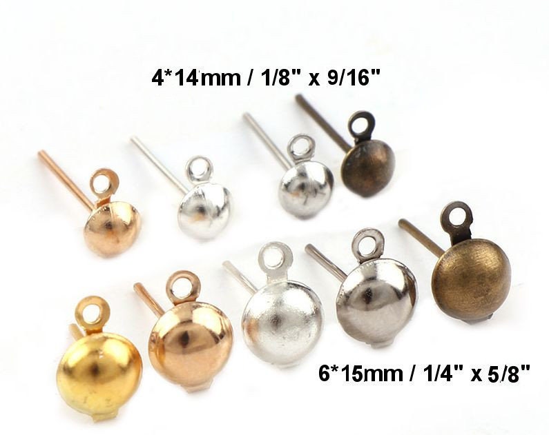 Stud Earring Post Loop Dome Half Ball Earstud Pierced Dainty Round Closed Ring Connector 4 6 11mm Long Silver Gold Bronze Findings Supply