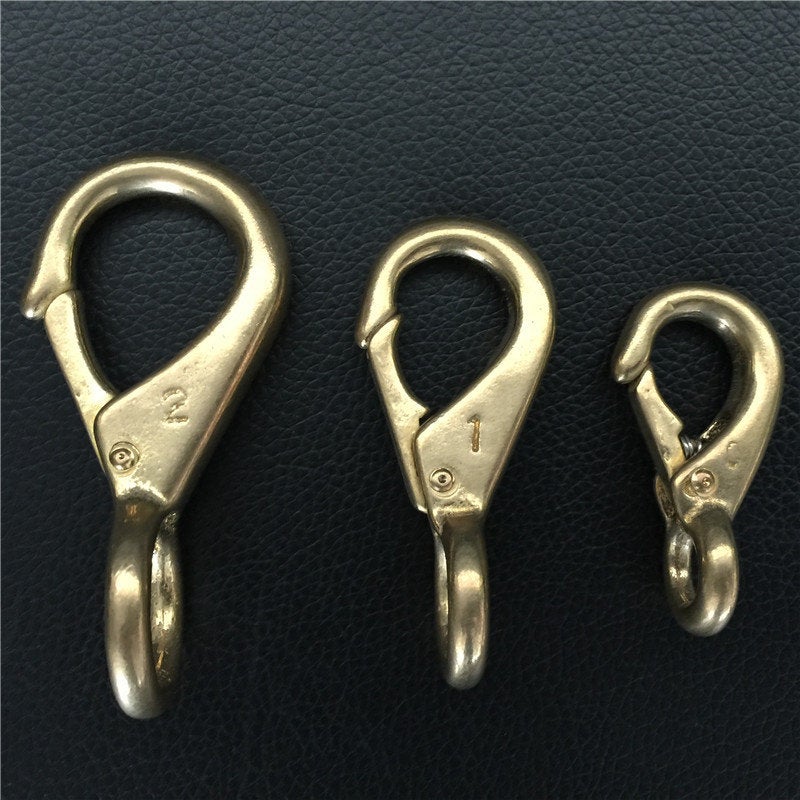 Solid Brass Fixed Eye Loop Halter Snap Saddle Hook Fix Buckle Horse Headstall Reins Push Gate Clasp Key Fob Clip Webbing Strap Purse Repair