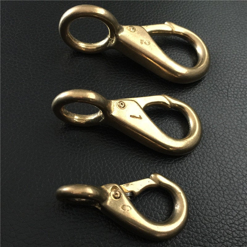 Solid Brass Fixed Eye Loop Halter Snap Saddle Hook Fix Buckle Horse Headstall Reins Push Gate Clasp Key Fob Clip Webbing Strap Purse Repair