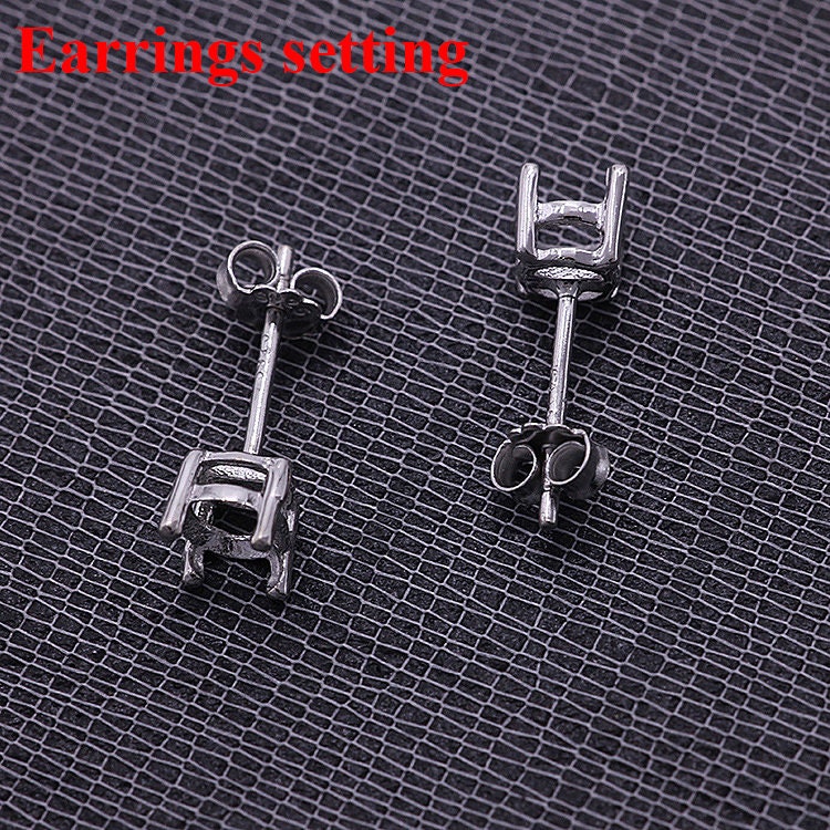 925 Sterling Silver Mount Stud Earrings Prong Setting Blank 4 5 mm 1/8 3/16" Art Deco Basket Round Base Solitare Gemstone Stone Unisex Bulk