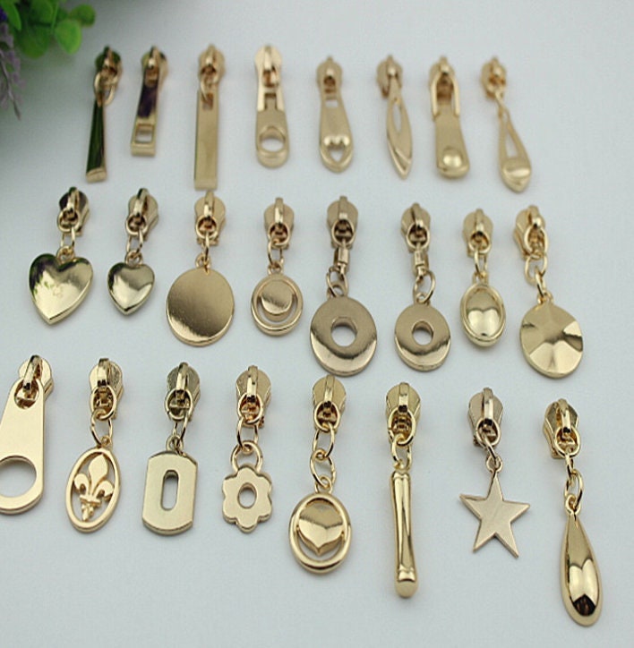 Metal Zipper Slider 5# Head for Metal Zipper Teeth Coil Spiral Zipper Long Puller Pull D-Ring Gold Replacement Purse Hardware Wholesale Bulk