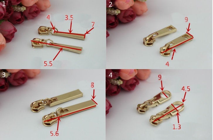 Metal Zipper Slider 5# Head for Metal Zipper Teeth Coil Spiral Zipper Long Puller Pull D-Ring Gold Replacement Purse Hardware Wholesale Bulk