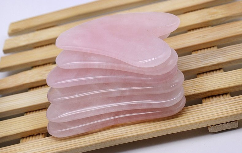 Natural Rose Quartz Gua Sha Guasha Board Fin Shape Triangle 83 53 5 mm 3 inch Face Body Scraping Tool Craft DIY Wholesale Bulk