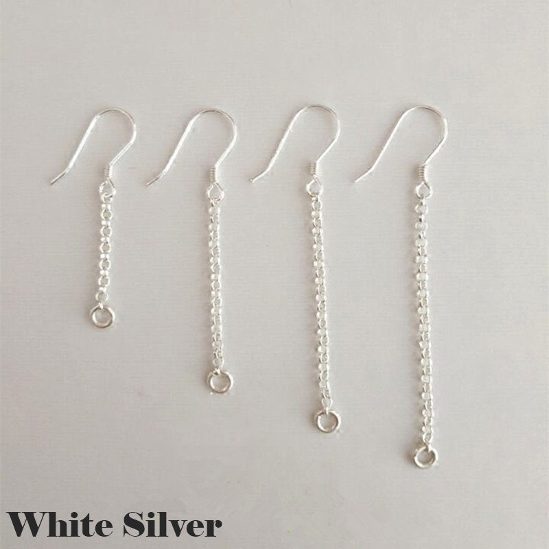 925 Sterling Silver Earring French Hook 30 - 50 mm Pure Ball Spring Coil Jump Ring Ear Wire with Chain Extender and Round Open Jump Rings