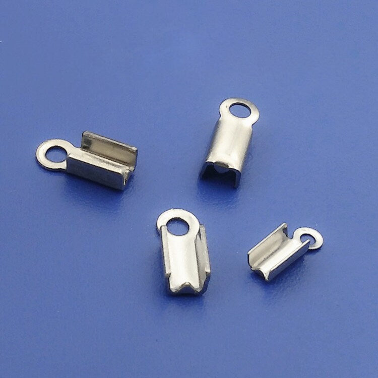 Stainless Steel Fold Over Crimp Clamp Clip 8x2 9x2 9x3 mm 5/16" 3/8" 1/16" 1/8" Loop Bead Cord End Tip Cap Connector Jewelry Finding