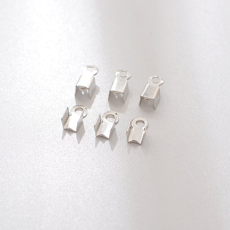 Stainless Steel Fold Over Crimp Clamp Clip 8x2 9x2 9x3 mm 5/16" 3/8" 1/16" 1/8" Loop Bead Cord End Tip Cap Connector Jewelry Finding