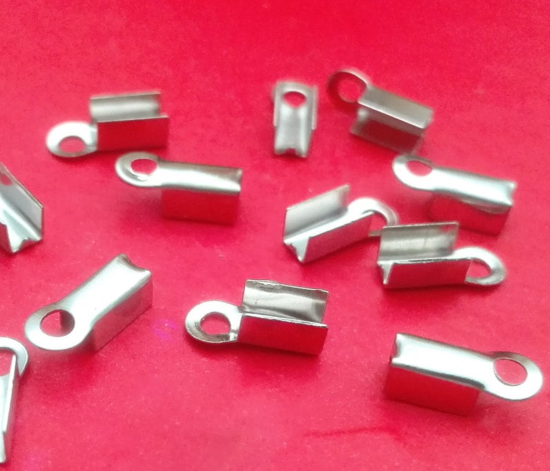 Stainless Steel Fold Over Crimp Clamp Clip 8x2 9x2 9x3 mm 5/16" 3/8" 1/16" 1/8" Loop Bead Cord End Tip Cap Connector Jewelry Finding