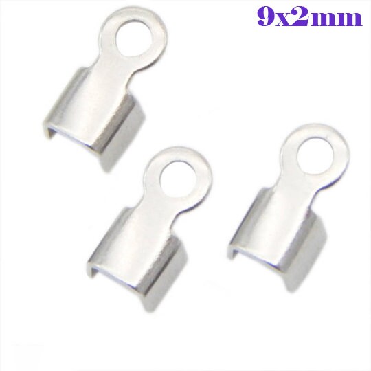 Stainless Steel Fold Over Crimp Clamp Clip 8x2 9x2 9x3 mm 5/16" 3/8" 1/16" 1/8" Loop Bead Cord End Tip Cap Connector Jewelry Finding