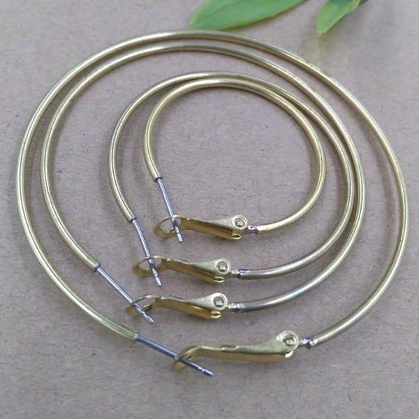 Solid Raw Brass Hoop Earring Findings Wires Leverback Hook Earring Parts Jewelry Making Findings Supplies Gold Silver Metal Components