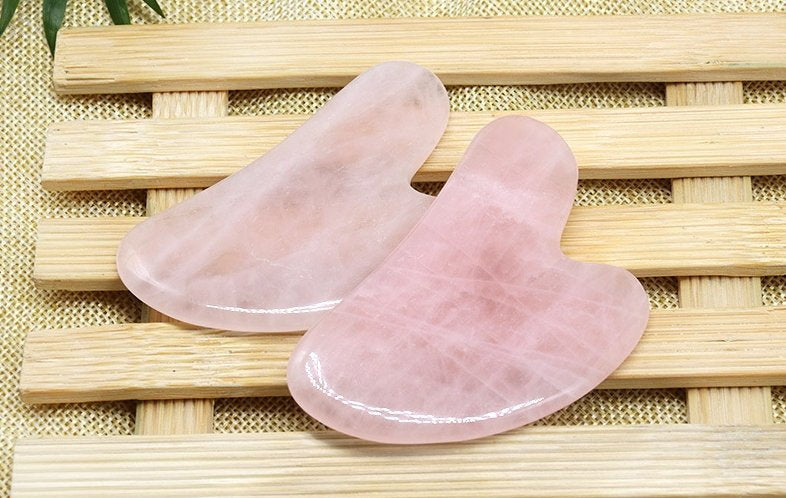 Natural Rose Quartz Gua Sha Guasha Board Fin Shape Triangle 83 53 5 mm 3 inch Face Body Scraping Tool Craft DIY Wholesale Bulk