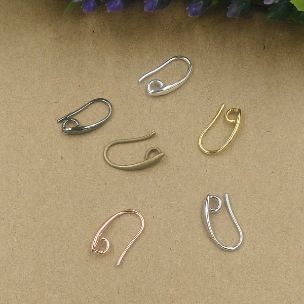 Solid Raw Brass Ear Wire Fishhook With Hidden Open Loop 8x15 mm Earring Parts Jewelry Making Findings Supplies Gold Silver Metal Components