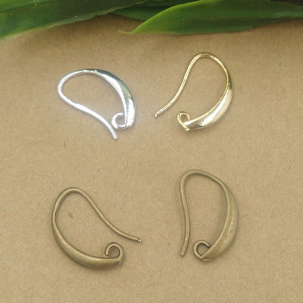 Solid Raw Brass Ear Wire Fishhook With Hidden Open Loop 8x15 mm Earring Parts Jewelry Making Findings Supplies Gold Silver Metal Components