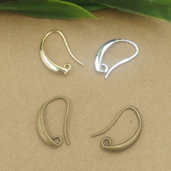 Solid Raw Brass Ear Wire Fishhook With Hidden Open Loop 8x15 mm Earring Parts Jewelry Making Findings Supplies Gold Silver Metal Components