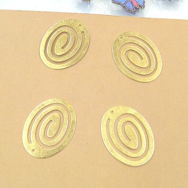 Solid Raw Brass Spiral Textured Oval Pendant 23x18mm Earring Parts Jewelry Making Findings Supplies Gold Silver Metal Components