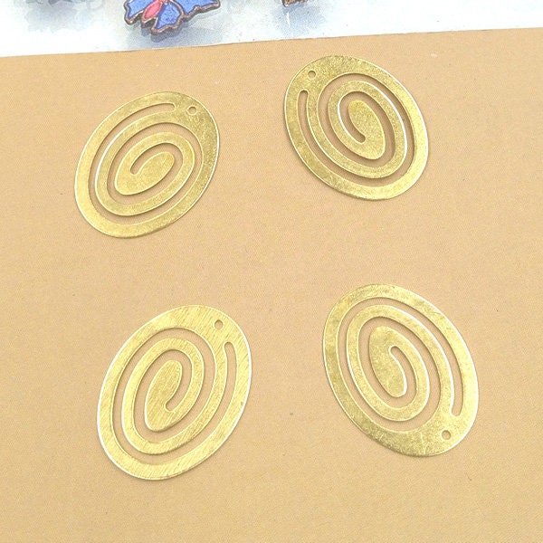 Solid Raw Brass Spiral Textured Oval Pendant 23x18mm Earring Parts Jewelry Making Findings Supplies Gold Silver Metal Components