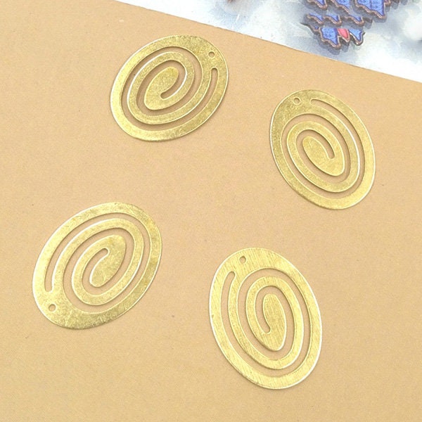 Solid Raw Brass Spiral Textured Oval Pendant 23x18mm Earring Parts Jewelry Making Findings Supplies Gold Silver Metal Components