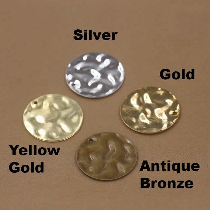 Solid Raw Brass Hammered Disc Charm Circle Charm Blank 12-18mm Earring Parts Jewelry Making Findings Supplies Gold Silver Metal Components