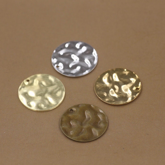 Solid Raw Brass Hammered Disc Charm Circle Charm Blank 12-18mm Earring Parts Jewelry Making Findings Supplies Gold Silver Metal Components