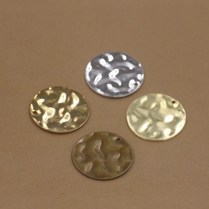 Solid Raw Brass Hammered Disc Charm Circle Charm Blank 12-18mm Earring Parts Jewelry Making Findings Supplies Gold Silver Metal Components