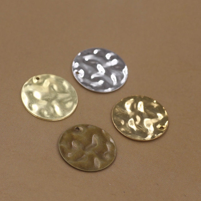 Solid Raw Brass Hammered Disc Charm Circle Charm Blank 12-18mm Earring Parts Jewelry Making Findings Supplies Gold Silver Metal Components